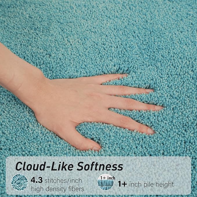 Luxury Quick Dry Non-Slip Bathroom Rugs【24'' x 47'' Blue】 Highly Absorbent Washable and Ultra Soft, Extra Thick Fluffy Bath Mats for Shower/Kitchen/Bathtub Floor