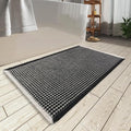 AMOAMI Upgraded Waffle Bath Mat, Super Absorbent Non Slip Bath Mats for Bathroom Floor, Machine Washable Bathroom Rugs with Tassels, Rubber Backed Bathroom Mats, Ultra Soft, 20" x 32",Black & Cream