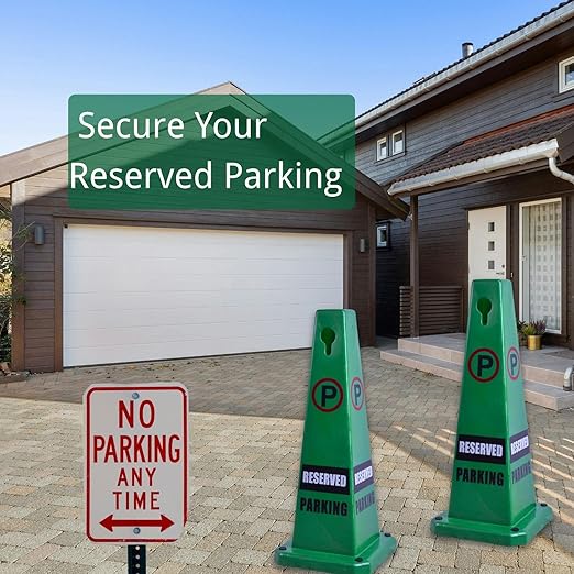 BESEA 4Pack No Parking Cone Green Caution 4 Sided No Parking Cone Reserved Parking