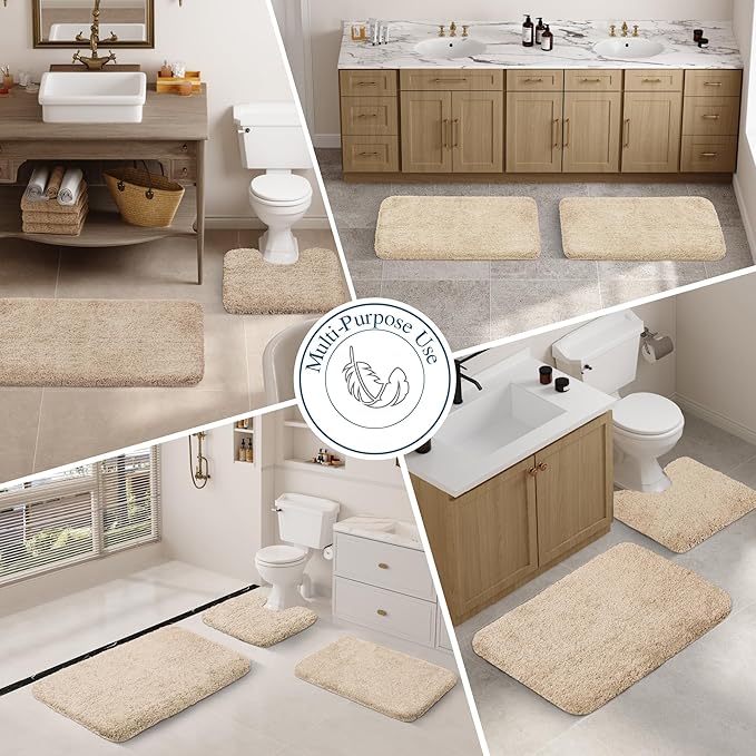 Walensee Large Bathroom Rug (24 x 36, Blush Beige) Extra Soft and Absorbent Shaggy Mat Machine Washable Microfiber Bath Mat, Non Slip Bath Mat, Luxury Bathroom Floor Mats