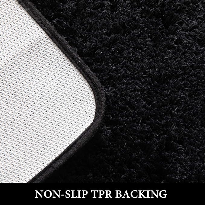 MIULEE Black Small Bathroom Rug Shaggy Soft Bath Rug Mats for Bathroom Non Slip Thick Absorbent Plush Washable Mat Carpet Living Room Bedroom Floor, 16x24 inches