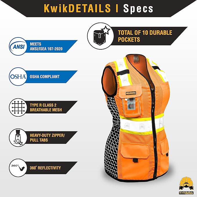 KwikSafety - Charlotte, NC - FIRST LADY Safety Vest for Women, High Visibility Reflective Strips, Meets ANSI & OSHA