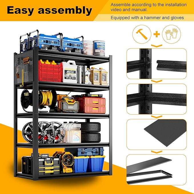3 Sets Storage Shelves with Pegboard,72“*48" Wide 24”Heavy Duty Garage Shelving Units and Storage,Metal Shelving Adjustable Shelves,Garage Storage Rack,Industrial Utility Organization