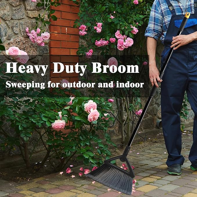 Outdoor Angle Broom Indoor,Upgraded Heavy Duty Commercial Brooms,Black Broom for Sweeping House,Restaurant,Kitchen,Garage,Courtyard
