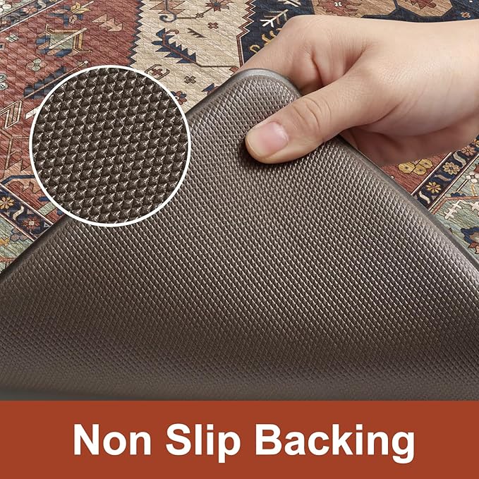 KIMODE Anti Fatigue Kitchen Mats,Boho Vintage Kitchen Rugs Sets of 2,Non Slip Waterproof Kitchen Floor Mats,Ergonomic Cushioned Comfort Standing Mat for Laundry,Office,Sink,Desk, Red