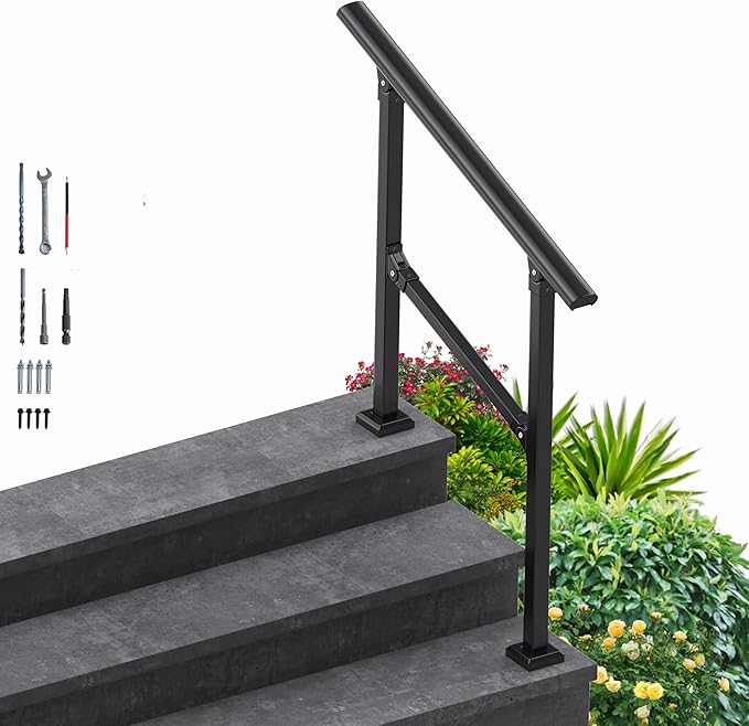 3 Steps Handrail for Outdoor Steps, Premium Aluminum Alloy Railing Set, Porch Railing Kit,Free Installation Kits Included, Used Under Harsh Weather Conditions,Rust Free, for 2-3 Steps
