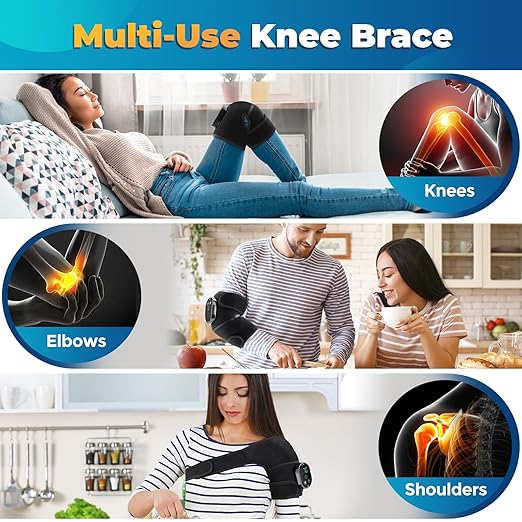 Cordless Heated Knee Massager with Vibration, FSA Eligible, Heated Knee Brace Wrap Heating Shoulder Brace Support Wrap for Knee Elbow, Heating Pad with 6 Heating Levels, 3 Massage Modes&Timer (Black)