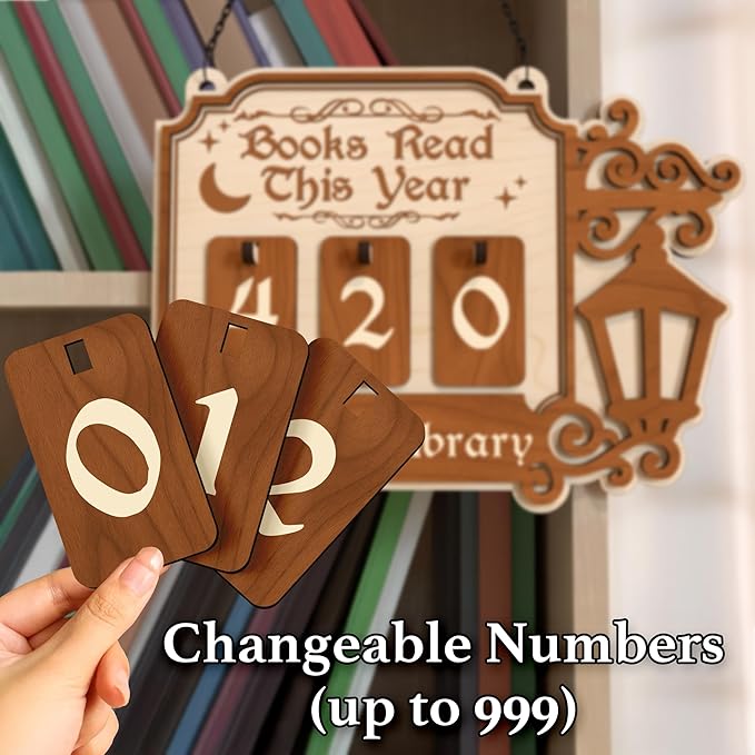 Books Read This Year Counter, Personalized Book Tracker Sign, Book Lover Gifts for Women, Readers, Librarians, Teachers, Writers, Wooden Hanging Library Decor, Reading Nook, Bookshelf Accessories