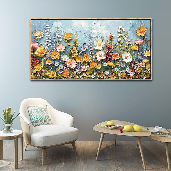 PHAOHUAXM Large Canvas Wall Art For Living Room Dining Room Mural Vintage Print Picture YAbstract Colored Floral Wood Frame Wall Decor Artwork For Farmhouse Kitchen Bedroom Home Decoration30x60 In
