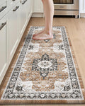 DEXI Kitchen Floor Mats Cushioned Anti Fatigue, 23x59 Long Wide Standing Comfort Runner Rug, Waterproof Retro Floral Memory Foam Padded for Front Sink Laundry, Brown/White