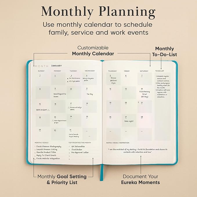 2026 Planner, Daily Journal & Gratitude Journal All-In-One with To Do List, Self Care Prompts & Habit Tracker - 7 x 10 - Teal
