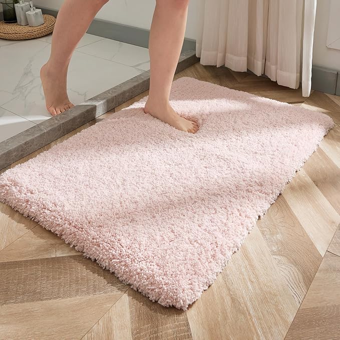 Pink Bathroom Rug 24x36 Non Slip Fluffy Bath Mat for Bathroom Floor Washable Plush Luxury Bath Rug for Tub Soft Shaggy Absorbent Shower Sink Mat