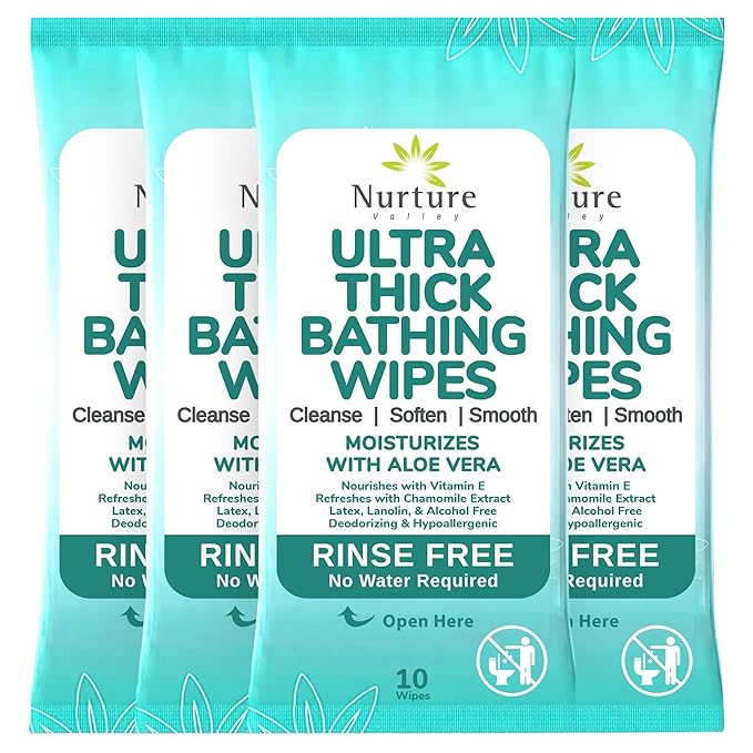 Nurture XL Ultra Thick Body Wipes for Adults w/Aloe | 40 Extra Large Disposable Cloth Wet Cleansing No Rinse Bathing Washcloths, Waterless Shower | Bath Wipe for Women, Men & Elderly