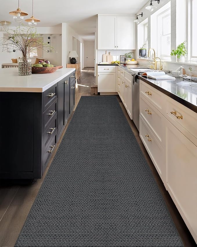 Color&Geometry Door Mat 3'x8' Runner Rug with Rubber Backing, Non Slip Washable Hallway Runner Rugs Kitchen Runner Rug, Carpet Runners for Hallway Living Room Bedroom, Grey (Rolled-up NO Creases)