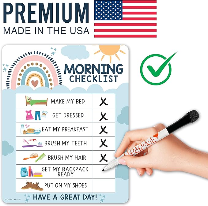 Magnetic Morning & Bedtime Routine Chart for Kids - Customizable Toddler Daily Schedule Board with Dry Erase Surface, Stickers & Marker, Build Habits with Visual Checklists, Boho Theme