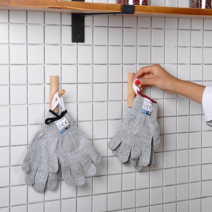 Dowellife Cut Resistant Gloves Food Grade Level 5 Protection, Safety Kitchen Cuts Gloves for Oyster Shucking, Fish Fillet Processing, Mandolin Slicing, Meat Cutting and Wood Carving. (Large-2 Pairs)