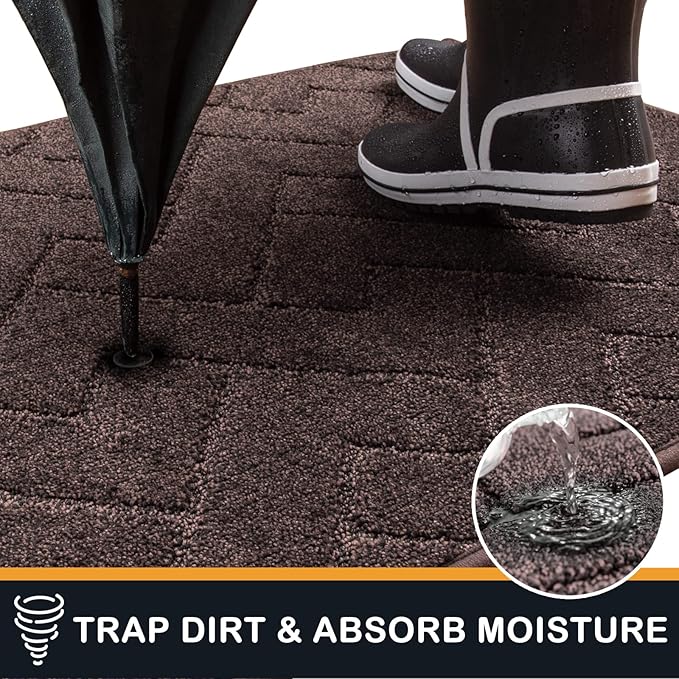 PURRUGS Dirt Trapping Door Mat 24" x 35.5", Non-Slip Machine Washable Entry Rug, Shoe Scraper, Dog Doormat, Super Absorbent Welcome Mat for Front & Back Door, Muddy Wet Shoes & Paws, Brown