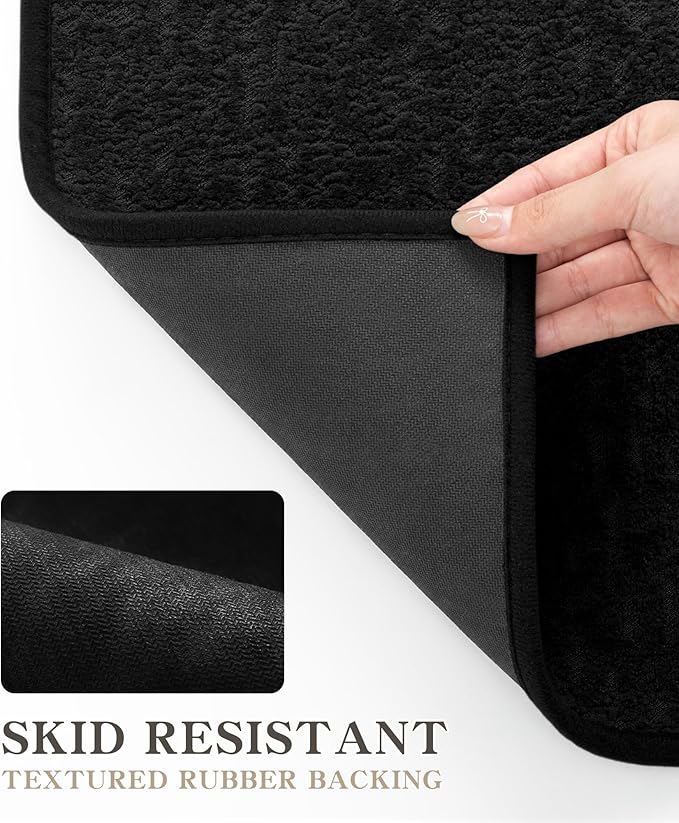 chakme Bathroom Rug Sets 5 Piece, Ultra Thin Bath Mat Quick Dry, Absorbent, Non Slip, Machine Washable, Black