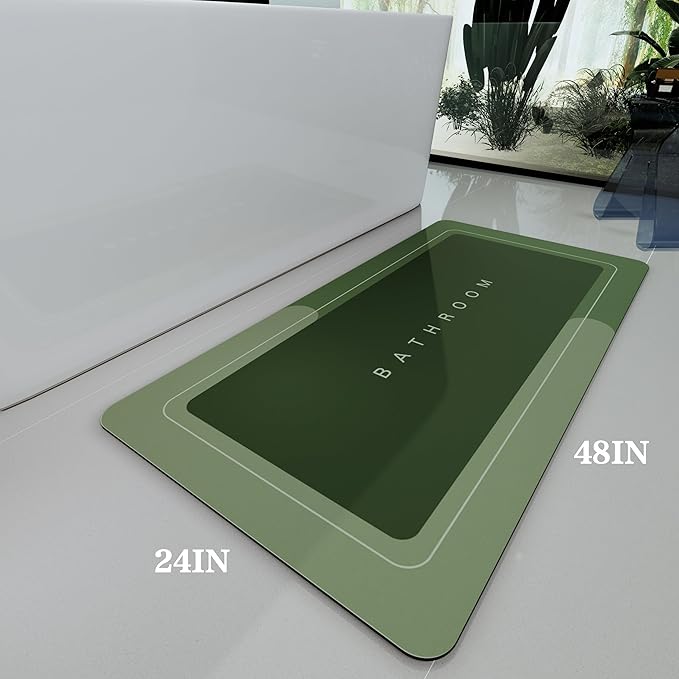 Bath Mat, Bathroom Mat Rugs Super Absorbent Shower Mats Non Slip Quick Dry Thin Rubber Mats for Bathroom Floor Fit Under Door, Shower Rug for Bathtub, Shower, Green