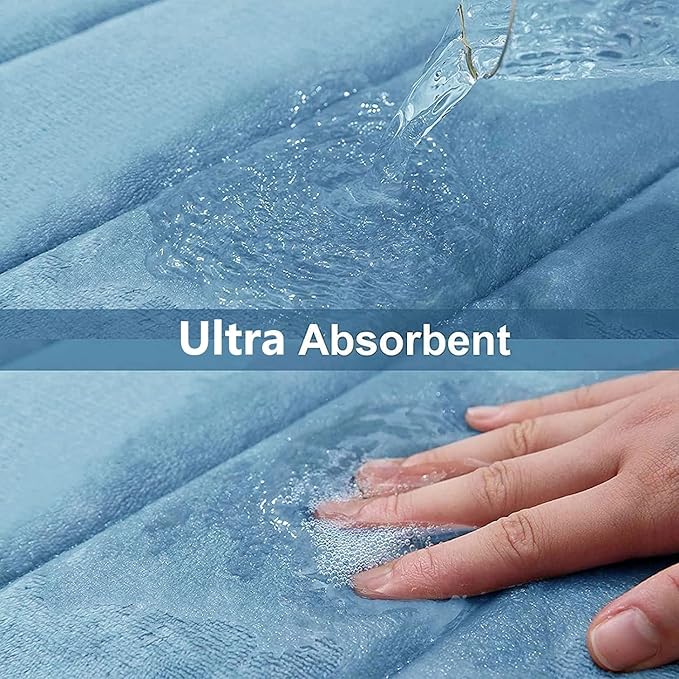 Buganda Memory Foam U-Shaped Contour Toilet Rugs, Non Slip Absorbent, Thick Soft Washable Bathroom Mat, Floor Carpet Bath Rugs Mat for Toilet Base (20" x 20", Blue)