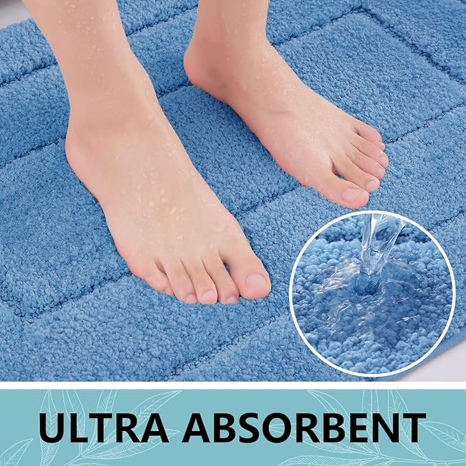 Buganda Bathroom Rugs, 30" x 20", Soft and Absorbent Microfiber Bath Rugs, Non-Slip Shaggy Shower Carpet, Machine Wash Dry Bath Mats for Bathroom Floor, Tub and Shower, Blue