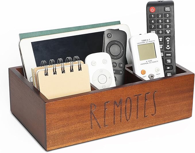 Acacia Wood Remote Control Holder, TV Remote Holder, Remote Organizer for Table,Home,Living room, bedroom for Wooden Remote Box (Brown, XL,for 6+ Remote Controls)