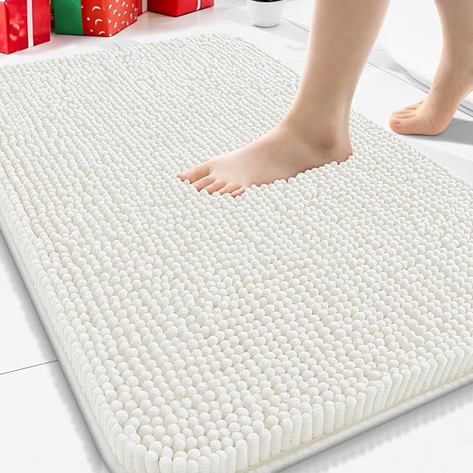 Arotive Bathroom Rugs 30x20, Extra Soft Absorbent Shaggy Chenille Bath Rugs, Machine Washable Rubber Backing Non-Slip Bath Mats for Bathroom Floor Tub and Shower, Home Decor Accessories, Ivory