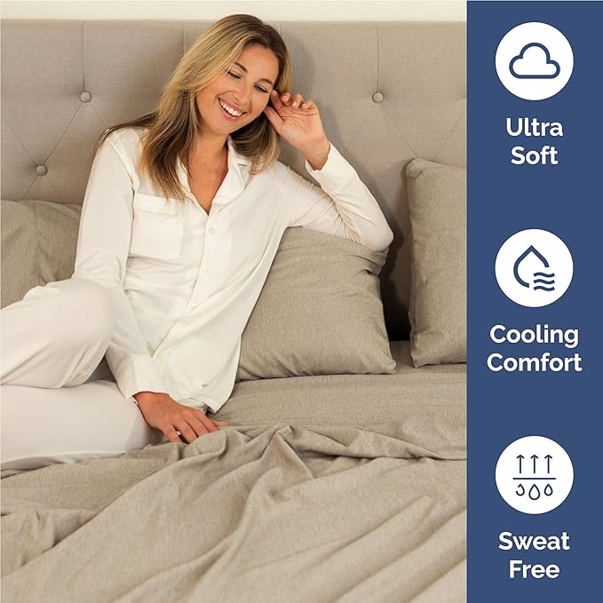 Full 6 Piece Sheet Set - Cooling & Breathable Bed Sheets - Hotel Luxury Bed Sheets for Women, Men, Kids & Teens - Bedding w/Deep Pockets & Easy Fit - Soft & Wrinkle Free - Full Heathered Beige Sheets