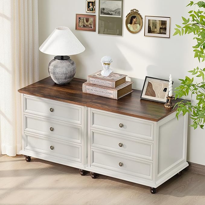 24" Wide Farmhouse Night Stand Set of 2,Large End Table with 3 Drawers & Metal Handle,White Wood Dresser for Bedroom, Bed Side Table Chest of Drawers Cabinet, Nightstand for Living Room,Closet