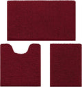 HOMEIDEAS 3 Pieces Bathroom Rugs, Ultra Soft Non Slip Absorbent Chenille Toilet Bath Mat Set (Burgundy)