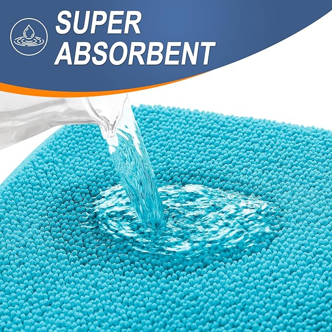 OLANLY Thick Memory Foam Bath Mat Rug 36x24, Extra Soft Absorbent Bathroom Rug, Quick Dry Bath Mats, Non-Slip, Machine Washable Carpet for Bathroom, Tub and Shower, Home Decor Accessories, Aqua Sky