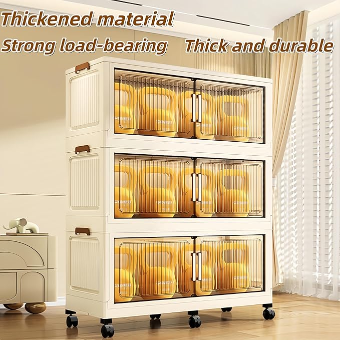 479QT 35.4'' Wide Stackable Storage Bins with Lid,4-Tier Large Foldable Plastic Drawer Storage with Wheels,Closet Organizers and Storage for Living Room, Office, Dorm