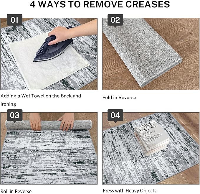 Modern Abstract Runner Rug 2.6x14, Black Grey White Washable Long Kitchen Runner Non-Slip Soft Hallway Rug Runner Thin Print Faux Wool Carpet for Entryway Bedroom Laundry Room Indoor Home Decor