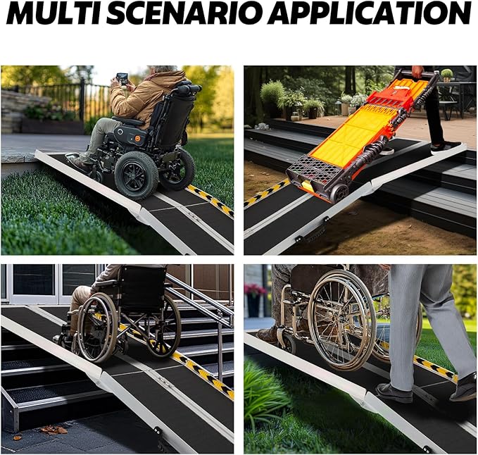 FAHKNS 6FT Wheelchair Ramp, Portable Aluminum Folding Wheelchair Ramp, Non-Slip Threshold Wheel Chair Ramps, Handicap Ramps for Home Outside Steps, Doorways, Porch, Cart, Stairs, Curbs, Scooter