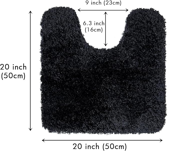 MIULEE Microfiber Toilet Bath Mat U-Shaped Contour Shaggy Bathroom Rugs Non Slip Extra Thick Soft Bath Rug Absorbent Water for Bathroom Commode Machine Washable(20x20 Inch, Black)