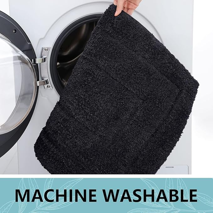 Buganda Bathroom Rugs, 36" x 24", Soft and Absorbent Microfiber Bath Rugs, Non-Slip Shaggy Shower Carpet, Machine Wash Dry Bath Mats for Bathroom Floor, Tub and Shower, Black