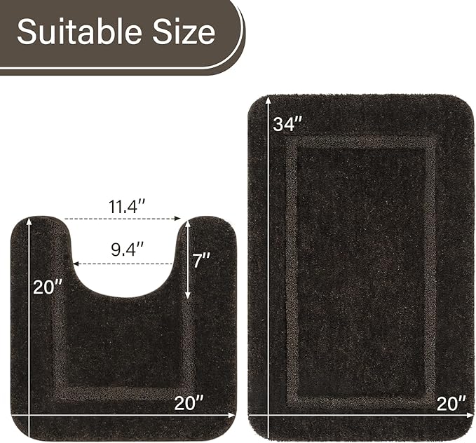 LOCHAS Bathroom Rug Set Brown, Soft Bath Rug Set 2 Piece, Toilet Mat U-Shaped 20x20 and 34x20 Bath Rugs, Quickly Dry Mats for Bathroom, Tub, Washable, Super Absorbent Floor Mat