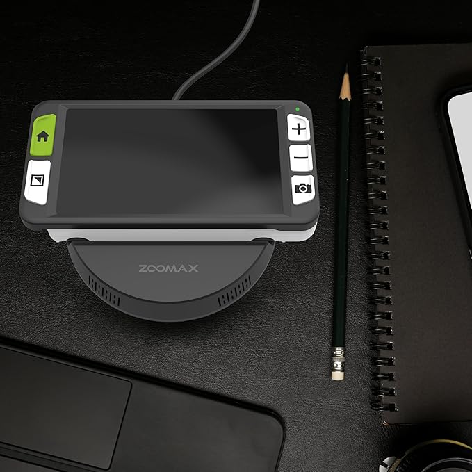 Luna 6 Portable Video Magnifier by Zoomax – HD Screen, Built-in Handle, Wireless Charging, Foldable Stand, Long Battery Life, Lightweight & Portable Digital Reading Aid for Low Vision
