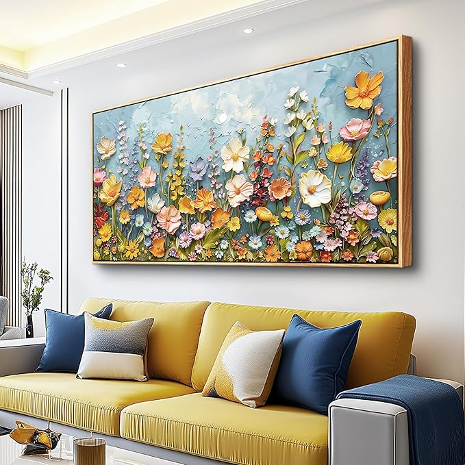 PHAOHUAXM Canvas Wall Decor For Living Room Dining Room Mural Vintage Print Picture YAbstract Colored Floral Wood Frame Artwork For Farmhouse Kitchen Bedroom Corridor Home Decoration Mural 24x48 In