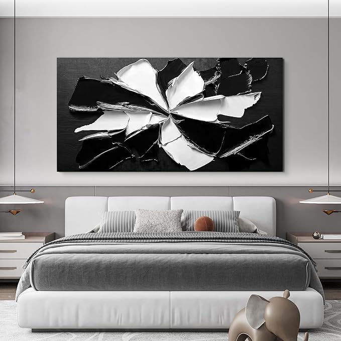 Abstract Wall Art Decor Modern Large Wall Art Pictures for Living Room Abstract Canvas Art Wall Decor Oversized Black and White Wall Art Prints Flowers Artwork for Walls Office Home Decorations 39" X 78"