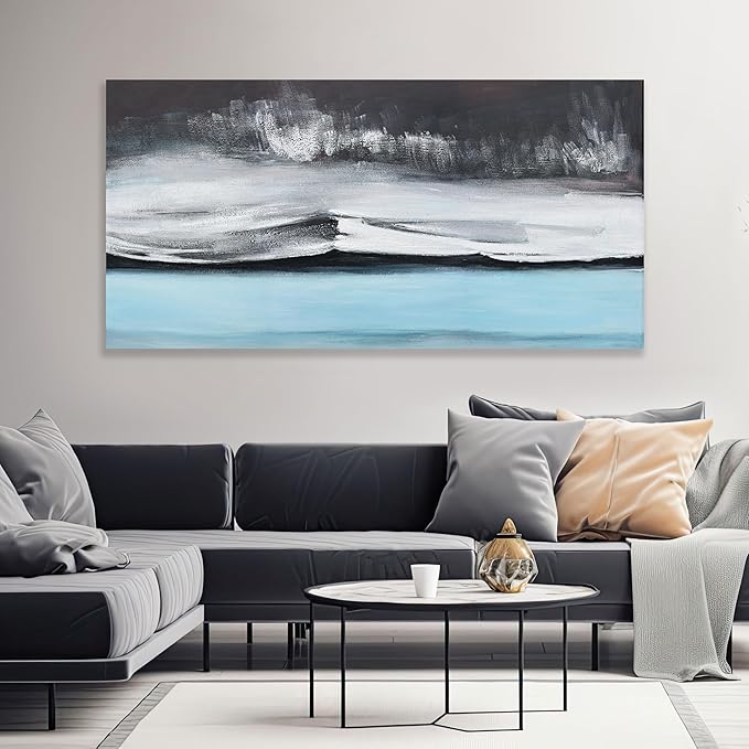 Abstract Wall Art Black White and Blue Canvas Art Wall Decor Modern Art Wall Decor Painting Framed Artwork Abstract Canvas Wall Art for Living Room Bedroom Office 20"x40"
