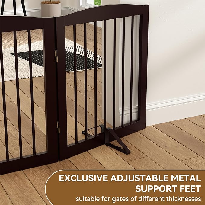 Support Feet for Pet Gate (Updated Version), Pet Gate Metal Support Feet Set of 2 for Extra Wide Foldable Dog Gate, Easy to Install, A Pair of Safety Fence Feet for Wooden Dog Gate, Brown