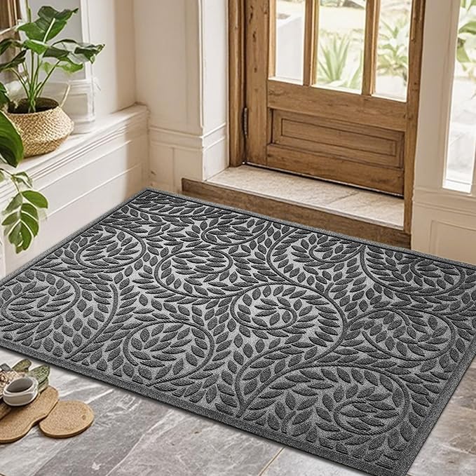 Bulijojo Front Door Mat Entrance,Durable Heavy Duty Welcome Mat,Thick Absorbent Natural Rubber Non Slip Mat,Sturdy Entryway Grey 47"x32"