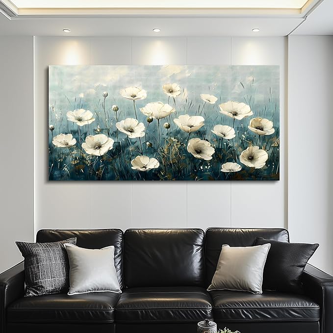 FUHAIHUA Canvas Wall Art For Living Room Large Wall Decor For Office Bedroom Decorations White Flowers Landscape Pictures Modern Wall Paintings Aesthetics Posters Home Decor Ready To Hang 30x60 In
