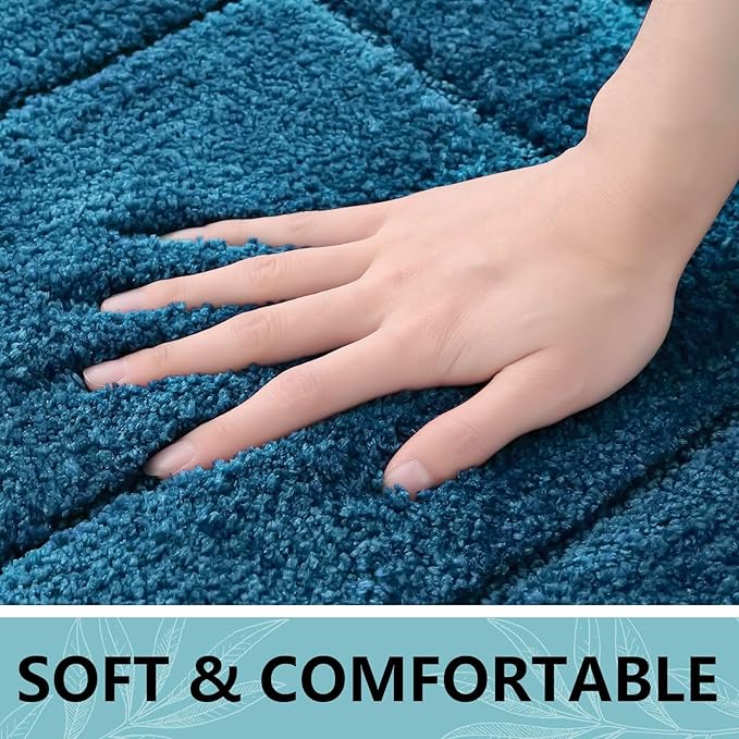 Buganda Bathroom Rugs, 30" x 20", Soft and Absorbent Microfiber Bath Rugs, Non-Slip Shaggy Shower Carpet, Machine Wash Dry Bath Mats for Bathroom Floor, Tub and Shower, Peacock Blue