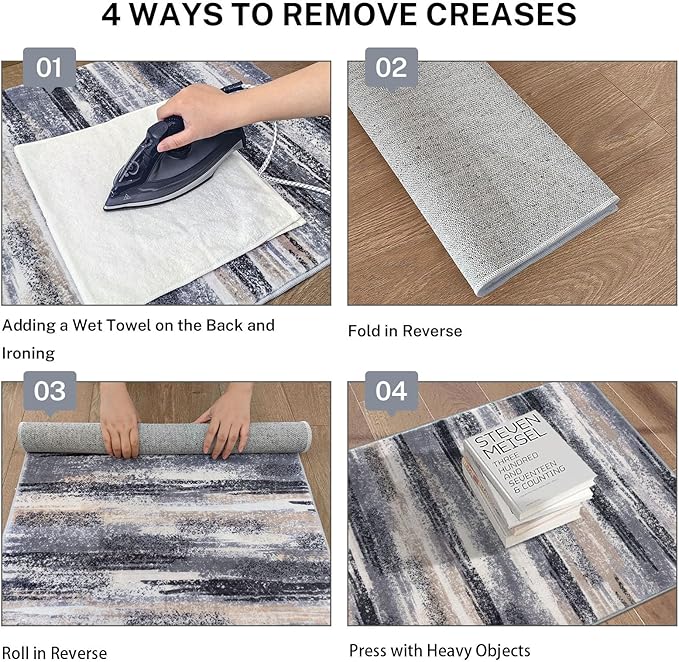 Modern Abstract 8x10 Large Machine Washable Living Room Rug Non-Slip Soft Bedroom Area Rug Grey Black Multi Ultra Thin Print Faux Wool Carpet Throw Rugs for Nursery Playroom Dining Room Indoor