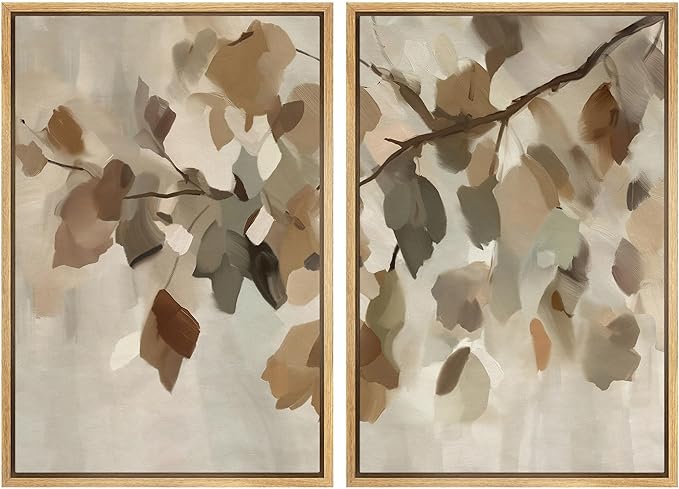 MUDECOR Framed Canvas Print Wall Art Set Abstract Leaf Branch Minimalist Nature-Inspired Beige and Brown Calm for Living Room, Bedroom, Office - 16"x24"x2