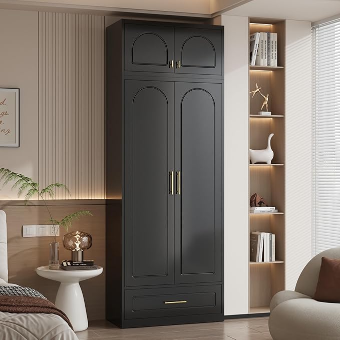 Metal Wall Cabinet, Overhead Cabinet for Wardrobe, Small Upper Storage Cabinet for Bedroom, Living Room, Black, 18" D x 32" W x1 5" H - Assembly Required