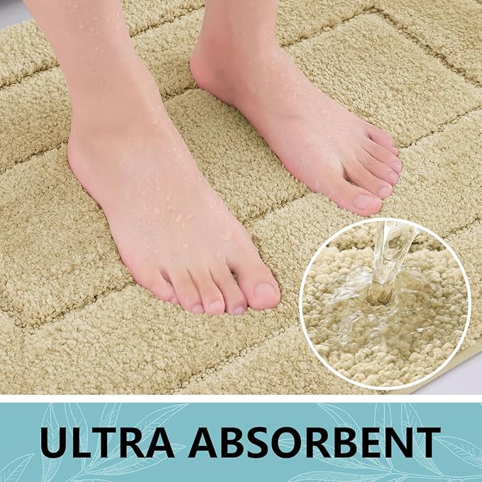 Buganda Bathroom Rugs, 24" x 16", Soft and Absorbent Microfiber Bath Rugs, Non-Slip Shaggy Shower Carpet, Machine Wash Dry Bath Mats for Bathroom Floor, Tub and Shower, Beige