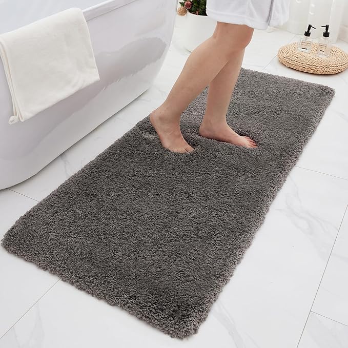 Bathroom Rugs 70x24, Ultra Thick Shaggy Soft Microfiber Absorbent Bath Rug, High Density Foam Latex Non Slip Backing, Machine Washable Bath Mats for Bathroom Floor & Sink, Dark Grey